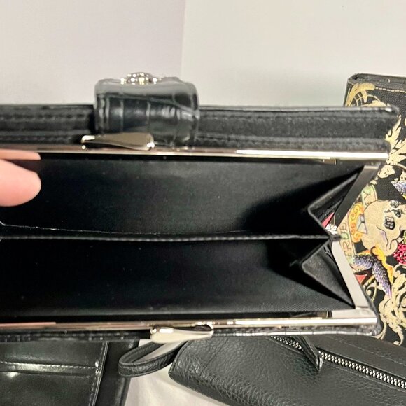 7-Wallet Wardrobe Bundle–Y2K Ed Hardy Tattoo Bifold + Faux & Cowhide Organizers - Picture 14 of 16